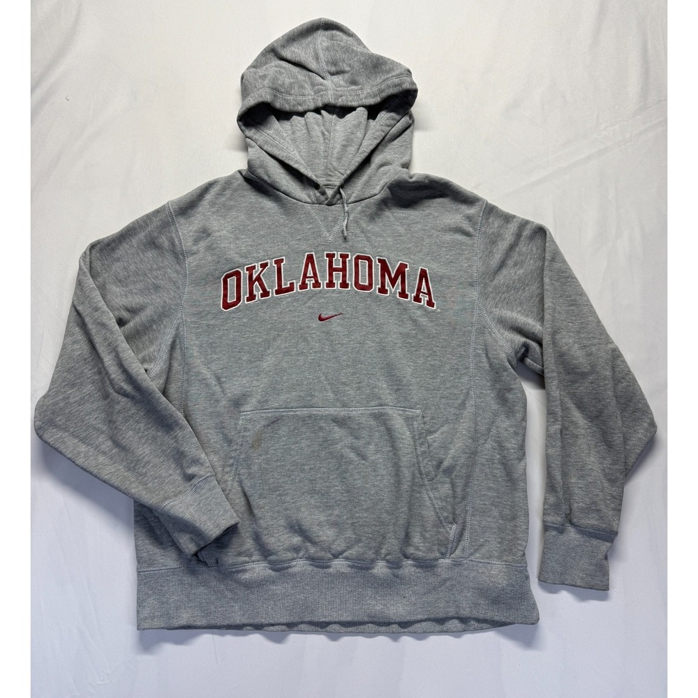Oklahoma Sooners Hoodie Mens Medium Heather Gray Nike Football NCAA Embroidered